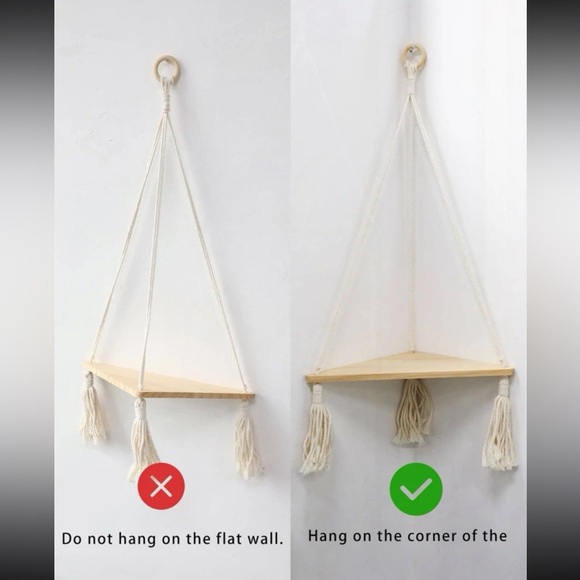 Handmade Wooden Woven Floating Wall Shelf With Tassel -Large- - Picture 4 of 6